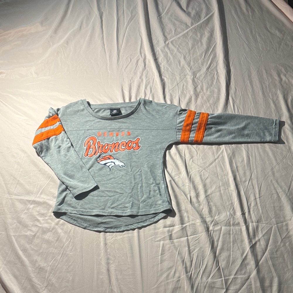 NFL Broncos Kids Long Sleeve Gray and Orange Tee